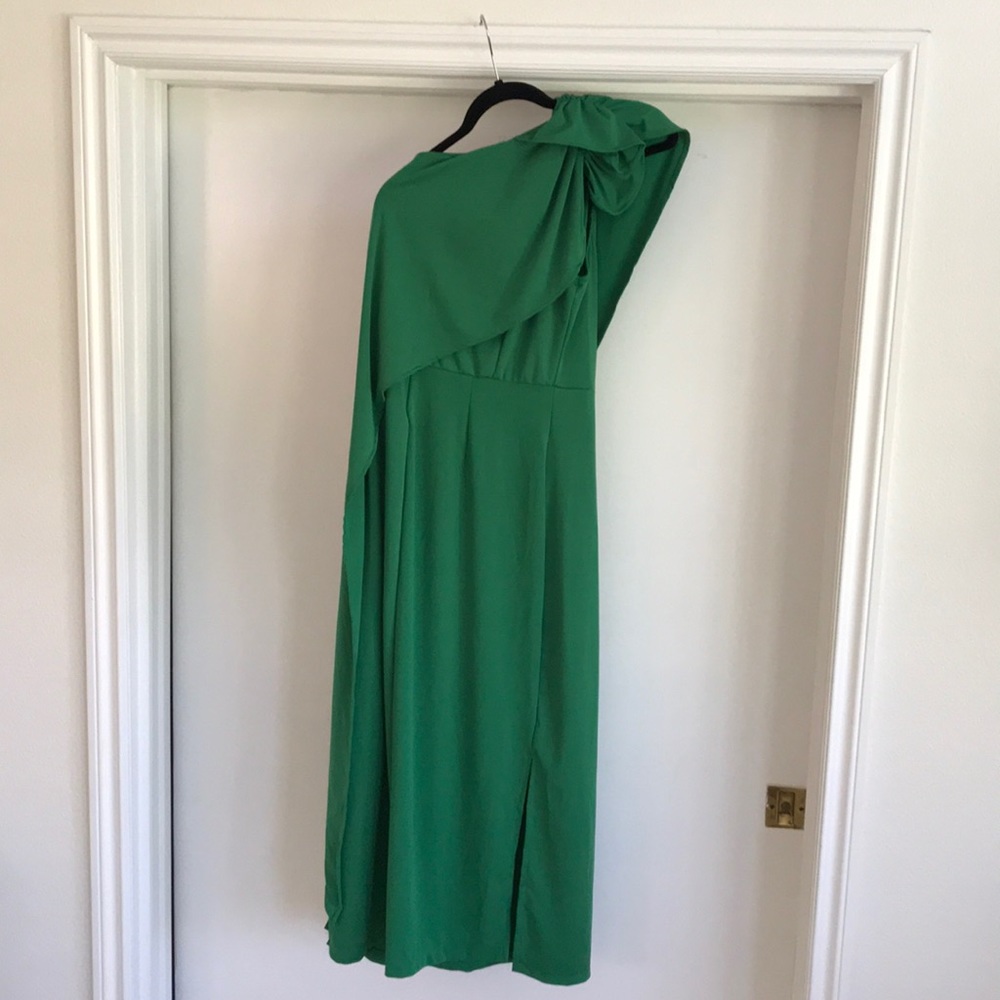 One Shoulder green bow maxi dress